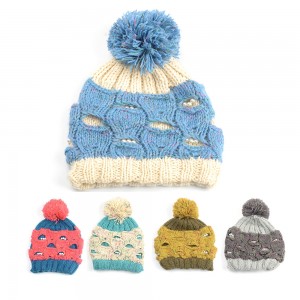 WENZHE New Pearl Beanie Hat Cap With Pom Pom Ball Knitted Hats Winter Beanies
