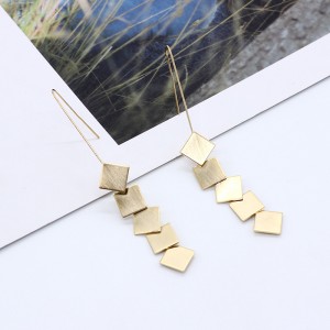 Fashion Alloy Jewelry Simple Gold Geometric Square Long Tassel Hook Earrings For Women