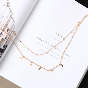 Simple double-decker moon stars short necklace chain bead clavicle chain collar