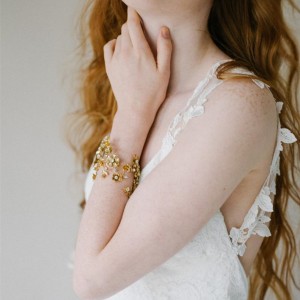 Crystal Bridal Cuff Bracelet Floral Statement Wedding Jewelry Gold Nature Inspired Bridal Bracelet