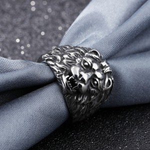 New Wholesale Stainless Steel Silver plated jewelry Lion Head Mens Rings