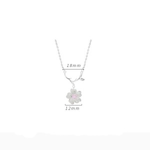 S925 Sterling Silver Clavicle Chain With Single Diamond Sakura Pendant Necklace Female