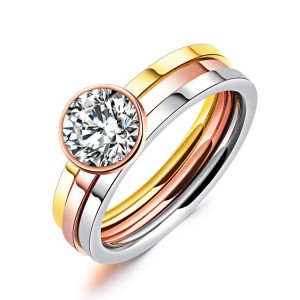 New Arrival Bridal Ring Sets For Women 3 Colors Stainless Steel Zircon Ring Set