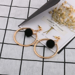 New fashion pretty big circle earrings European and American style circle fur ball pompom earrings