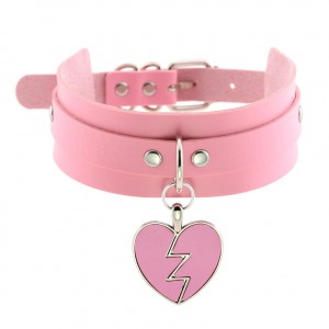 Harajuku Rock Lightning Heart Pendant Collar Choker Heartbreaking Love Double Leather Choker