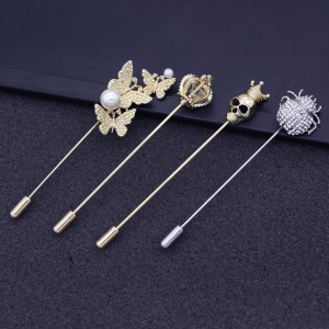 Maple Leaf Long Brooch Pin Fashion Insect Crystal Pin Men’s Suit Pearl Pin