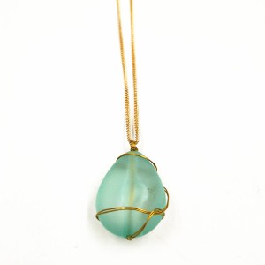 Latest Arrival Ocean Jewelry Gold Wire Wrap Sea Glass Beach Glass Pendant Necklace