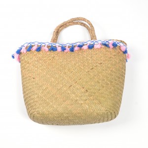 WENZHE Ladies Natural Straw Weaving Handbags Colorful Tassels Straw Beach Bag