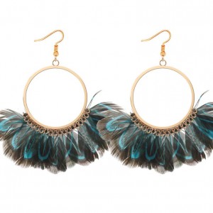 European and American temperament national wind feather earrings Bohemian retro personality fan shaped earrings