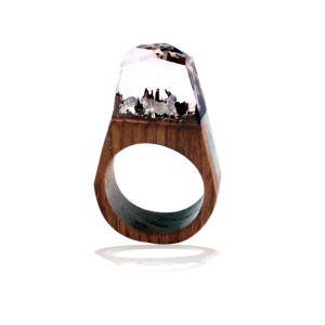 Fashion Wooden Ring Foreign Trade resin Iceberg landscape ring ethnic style wedding ring for women