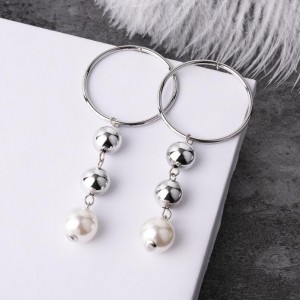 New design women jewelry gold circle pearl tassel pendant earring