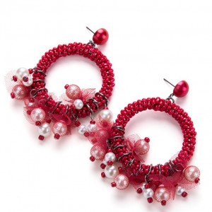 New Boho Handmade Circle Seed Bead Weaving Dangle Earrings For Women