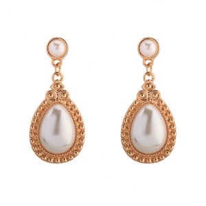 Fashion new arrival simple style indian gold wedding bridal water drop shape pearl earrings