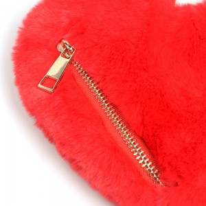 WENZHE Red Cute Faux Fur Heart Shaped Pocket Purse HandBags