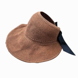 WENZHE New Women Beach Hat Lady Cap Wide Brim Grass Yarn Fold Summer Sun Straw Hat