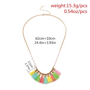 New Designs Custom Boho Tassel Necklaces Colorful Thread Tassel Long Beads Chain Women Necklace