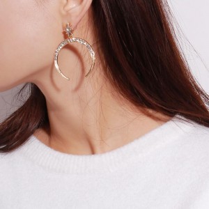 Inlay Crystal Stars Horns Dangle Drop Earrings Saudi Gold Earrings Design