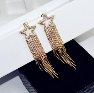 Crystal Star Long Chain Stud Dangle Pendant Tassel Chain Earrings