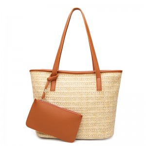 WENZHE Ladies Handmade Woven Straw Summer Beach Tote Bag Shoulder Handbag