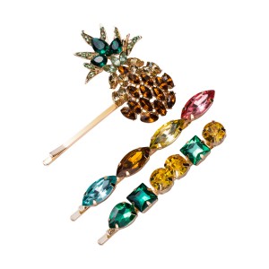 WENZHE European and American Style Colorful Rhinestone Crystal Pineapple Hairpin Set