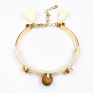 New Fashion Handmade Jewelry Bangles Cotton Thread Braided Macrame Wooden Beads Tassel Bracelet