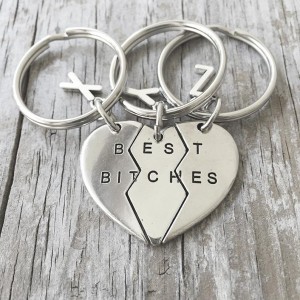 Best Bitches Keychains, Set 3 Best Bitches Split Heart Key Chains, Triple Bitches Keyrings