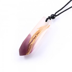 Latest Design Handmade Black Cord Natural Wood Resin Pendant Necklace