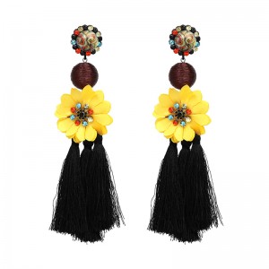 Fashion China Wholesale Ladies Jewelry Crystal Flower Cotton Tassel Earring Designs Earrings for Women