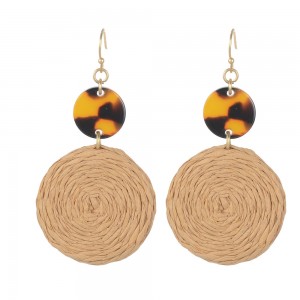 WENZHE Wholesale Fashion Handmade Round Rattan Straw Acrylic Bead Earrings Seaside Holiday Earrings