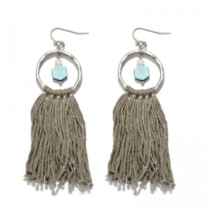 Latest fashion gold metal round ring earrings long cotton thread tassel hanging drop earrings for women girls