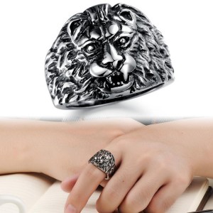 New Wholesale Stainless Steel Silver plated jewelry Lion Head Mens Rings