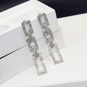 Fashion dangle crystal rectangle earring geometric silver jewelry