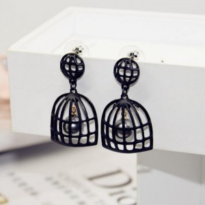 Hot sale gold plated alloy birdcage design pearl stylish girl earrings