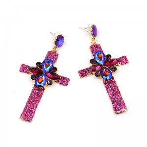New Arrival Alloy Jewelry Fashion Colorful Rhinestone Cross Earrings For Women