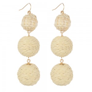 WENZHE New Style Handmade Straw Weave Rattan Ball Drop Earring For Women Jewelry