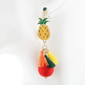 Fashion Jewelry For Women Enamel Pineapples Multicolor Tassels Thread Ball Drop Earrings
