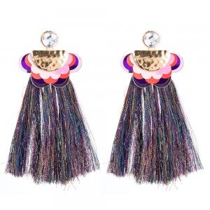 Ladies Earrings Wholesale Fashion Jewelry Metal Flower Sequins Tassel Boho Long Earrings