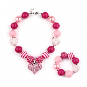 New Style Boutique Chunky Jewelry Kids DIY Heart Beaded Necklace for Kids Party