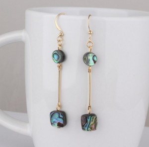Lady party jewelry gold plated abalone shell long alloy fashion earrings
