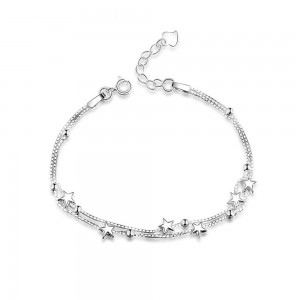 925 Sterling Silver Star Chain Female Bracelet Beads Charm Jewelry Women Bangle Bracelets