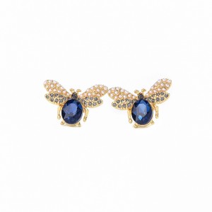 Korea animal sex with ladies cute earring delicate cute pearl bee insect earrings sapphire stud earring