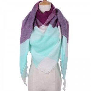 WENZHE Winter Triangle Scarf For Women Shawl Cashmere Plaid Scarves Blanket