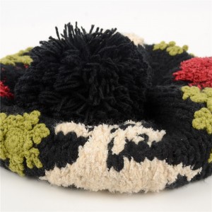 WENZHE New Snowflake Patterns Knitted Beret Pompom Ball Knit Beret Hat