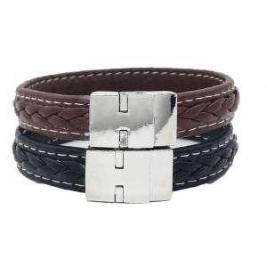 Custom Mens Wholesale Black Braided Leather Bracelet
