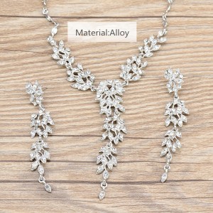 High quality fashion rhinestone alloy earrings necklace jewelry set for women