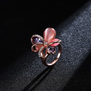 New Arrival Fashion Ladies Jewelry Crystal Rhinestone Opal Flower Cluster Finger Ring