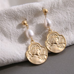 new arrival wholesale 14 k gold coin earrings baroque pearl earring vintage pearl earring jewelry