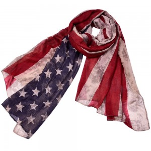 WENZHE Retro Star Striped Scarf USA American Flag Printed Scarf