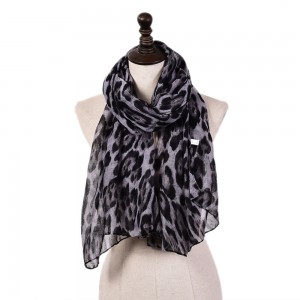 WENZHE Long Casual Animal Pattern Voile Material Leopard Print Shawl Scarf