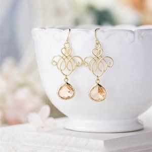 Latest beads design jewelry gold crystal pendant earrings for women